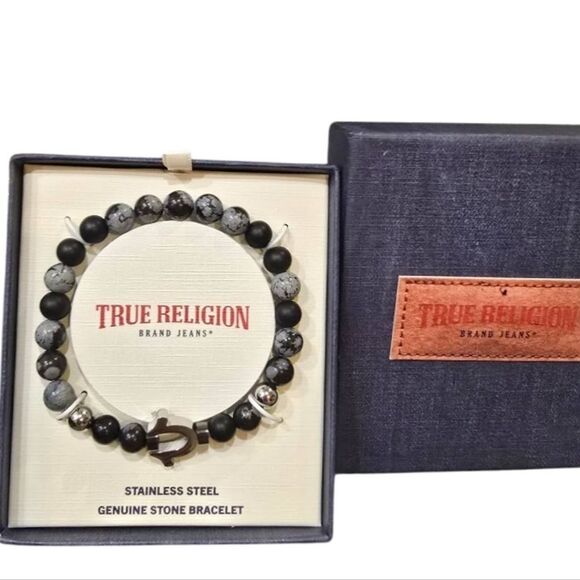 True Religion Stainless Steel Horseshoe Logo Stone Bracelet - Picture 2 of 5